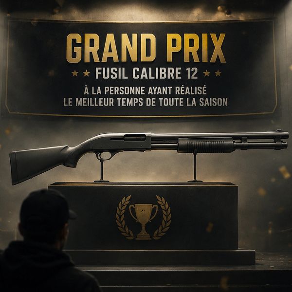 Shotgun displayed as Grand Prix prize for best season time.