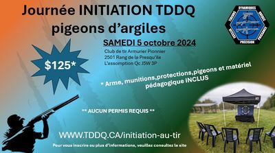 Flyer for TDDQ pigeon shooting initiation event on October 5, 2024.