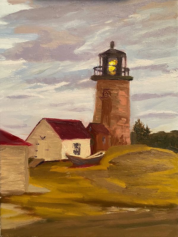 Monhegan light twilight 12x16