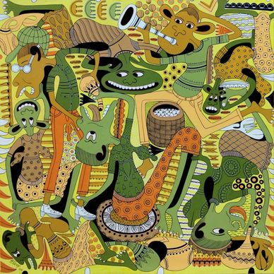 Colorful abstract animal patterns and shapes.