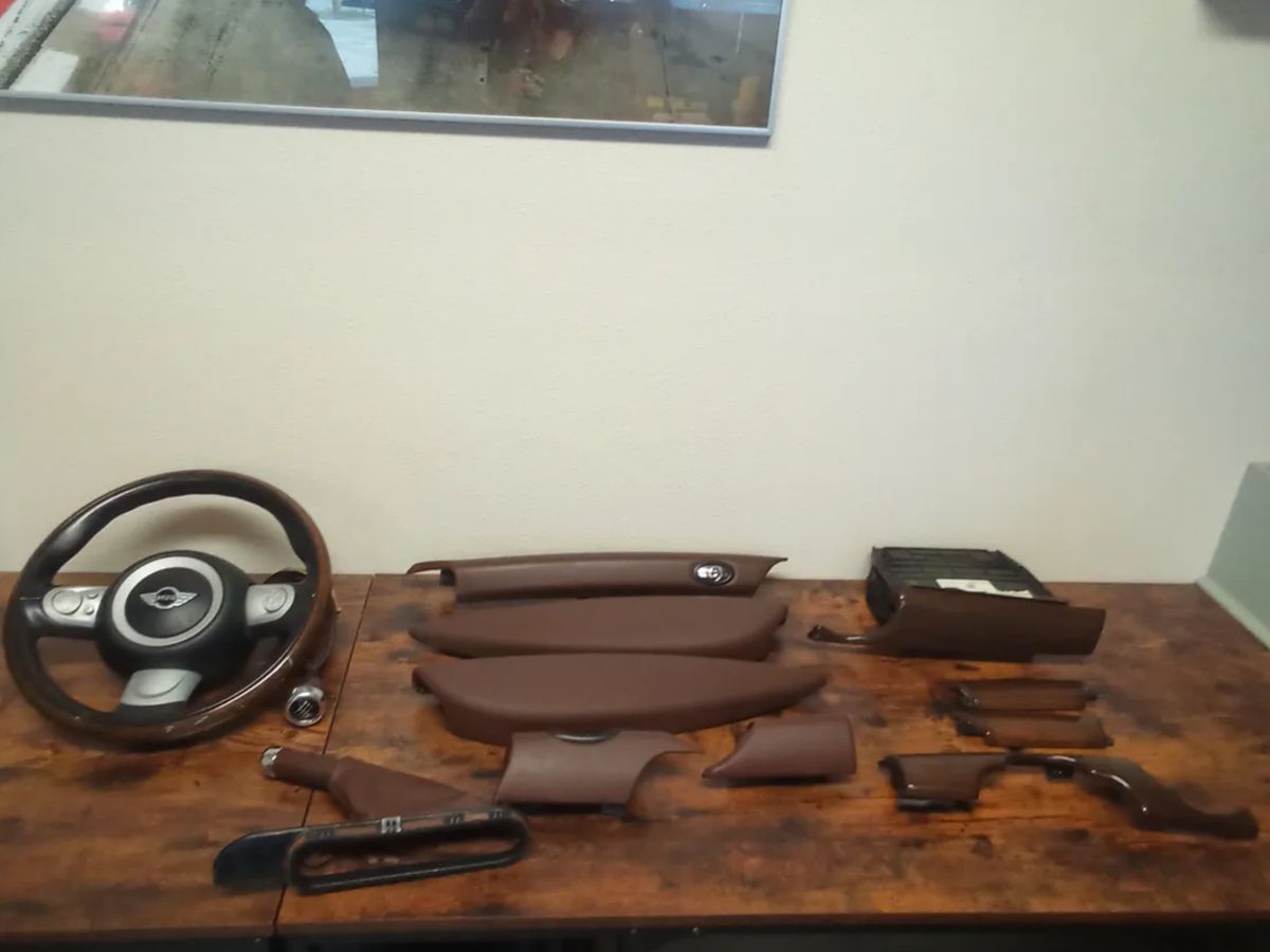 Mini Cooper Wood Grain/Chocolate Dash Kit, Steering Wheel with Airbag ...