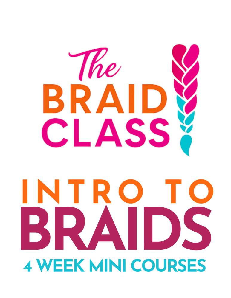 Colorful logo for a 4-week mini course on braiding hair.