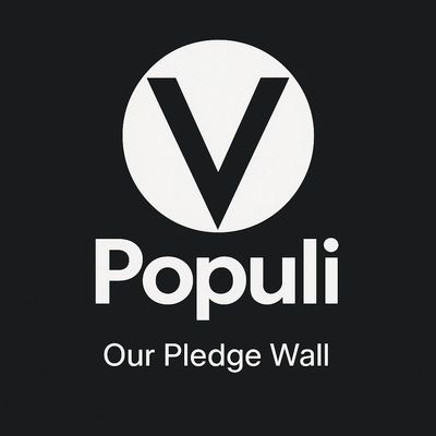 V Populi logo with pledge wall, committed to independent insights on employee benefits and wellbeing