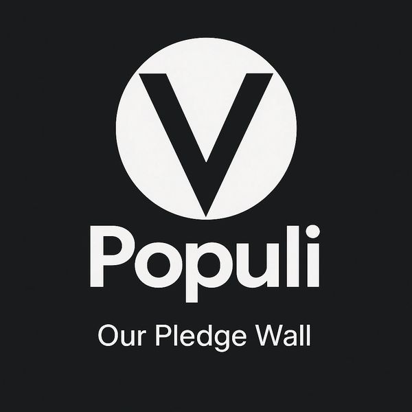 V Populi logo with text “Our Pledge Wall”—championing inclusive, values-led workplace culture.