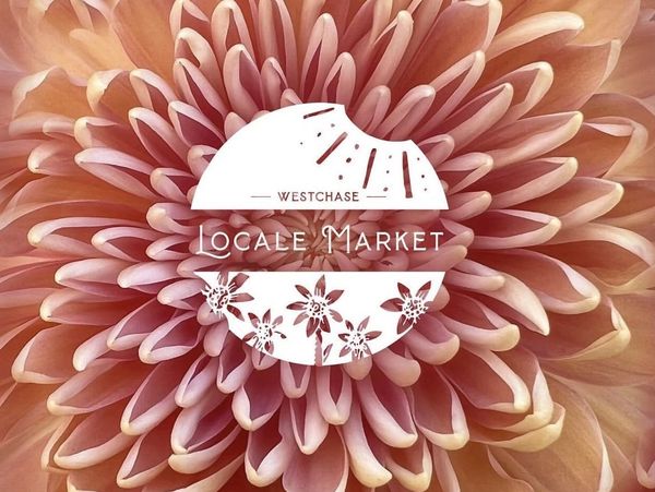 Locale Market Westchase logo over a blooming flower background, representing a community market