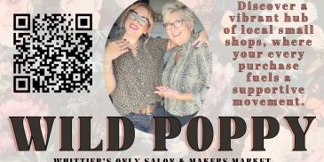 Advertisement for Wild Poppy salon and makers market in Whittier.