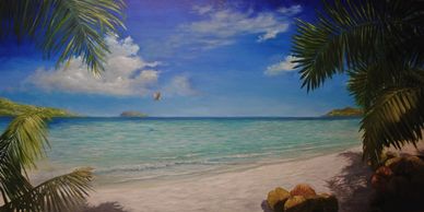 A large tropical beach commissioned painting by Alan Zawacki