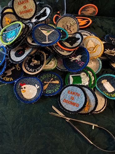 Pile of Patches with clippers ready to be trimmed