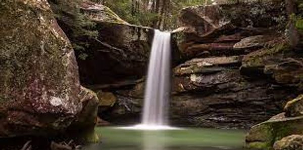 Picture of waterfall with brown rocks 