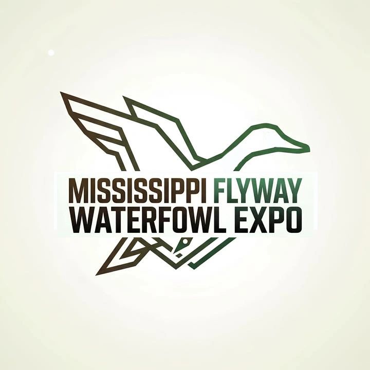 Logo of Mississippi Flyway Waterfowl Expo with bird and water graphics.