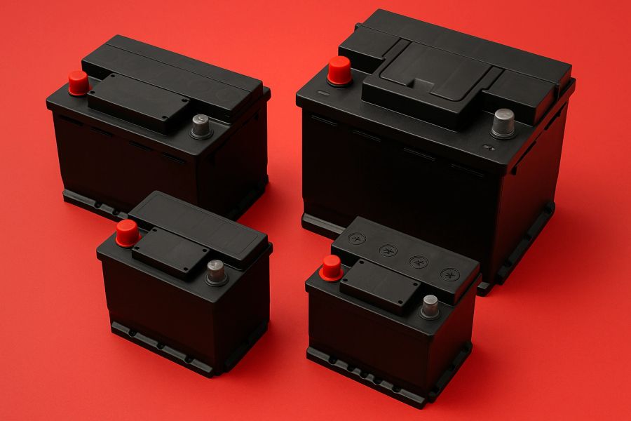 Car batteries on a red background