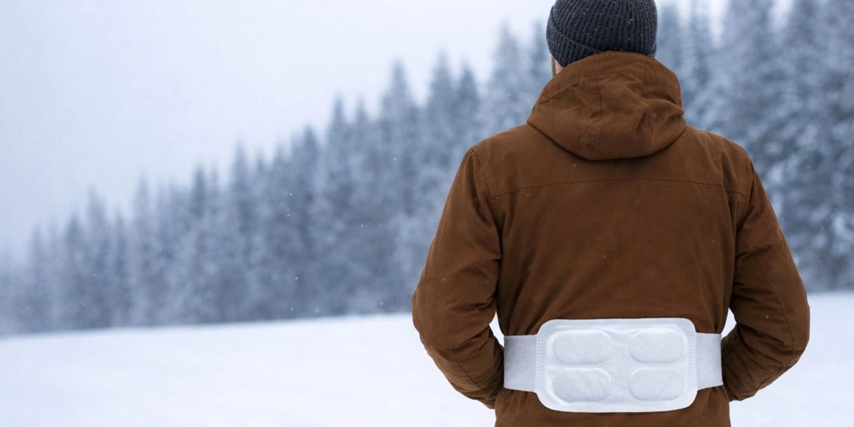 Man outside in the cold wearing a HeatEZY Corewarmer