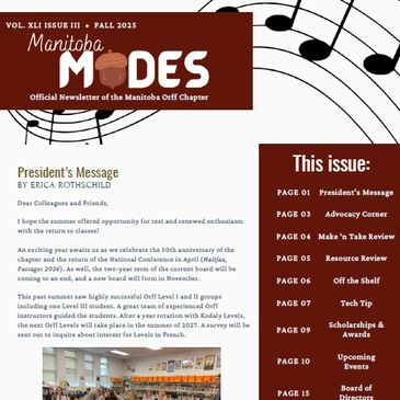 Manitoba Orff Chapter fall 2023 newsletter cover.