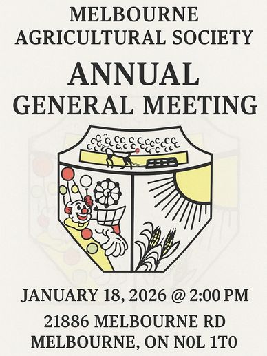 Poster for Melbourne Agricultural Society's Annual General Meeting on January 18, 2026.