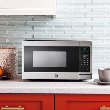 Microwave on kitchen counter