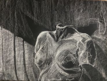 white conte on black paper