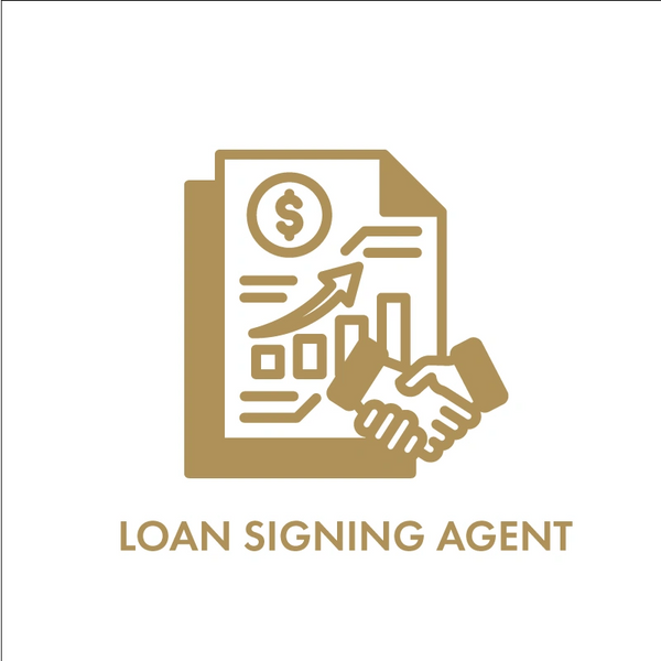 Icon of loan signing agent with handshake and financial document.