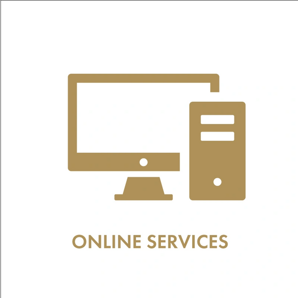 Golden computer icon symbolizing online services.