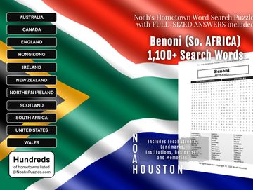 Word search puzzle book celebrating Benoni, South Africa with landmarks, neighborhoods & nostalgia 
