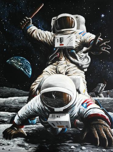 Billy-Clubbing on the Moon (Macanazos En La Luna) For My Friend Gamaliel Ramirez, 2016, 36" x 28", 