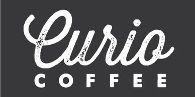 Curio Coffee logo, white text on black background