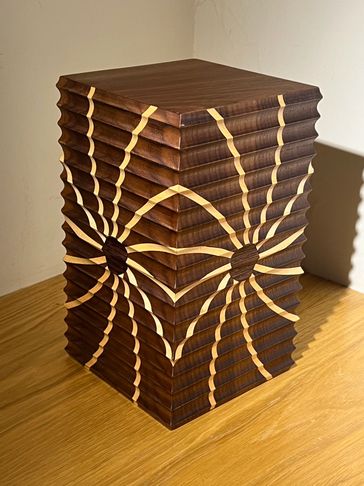 A beautiful solid Walnut lamp base, inlaid with Solid Maple and Wenge for wonderful detailing.