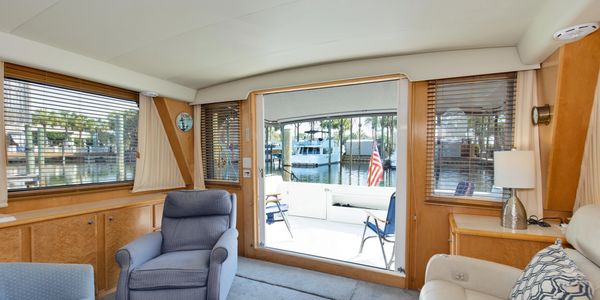 Enjoy the views from the living room or the back deck of this yacht recently for sale.  