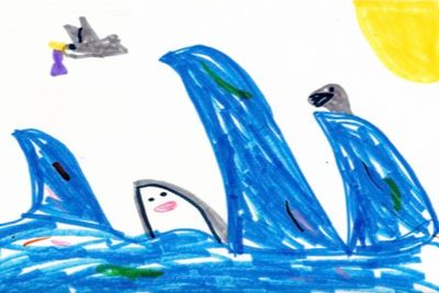 Kindergarten art ocean fish and birds