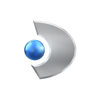A metallic silver crescent shape with a glossy blue sphere.