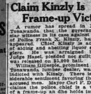 News clipping describing allegations against Chief Kinzly for aiding and abetting liquor smugglers 