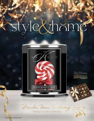 Kringle Candle Peppermint Pop featured in Style &amp; Home for Meadow Farms Fundraising.