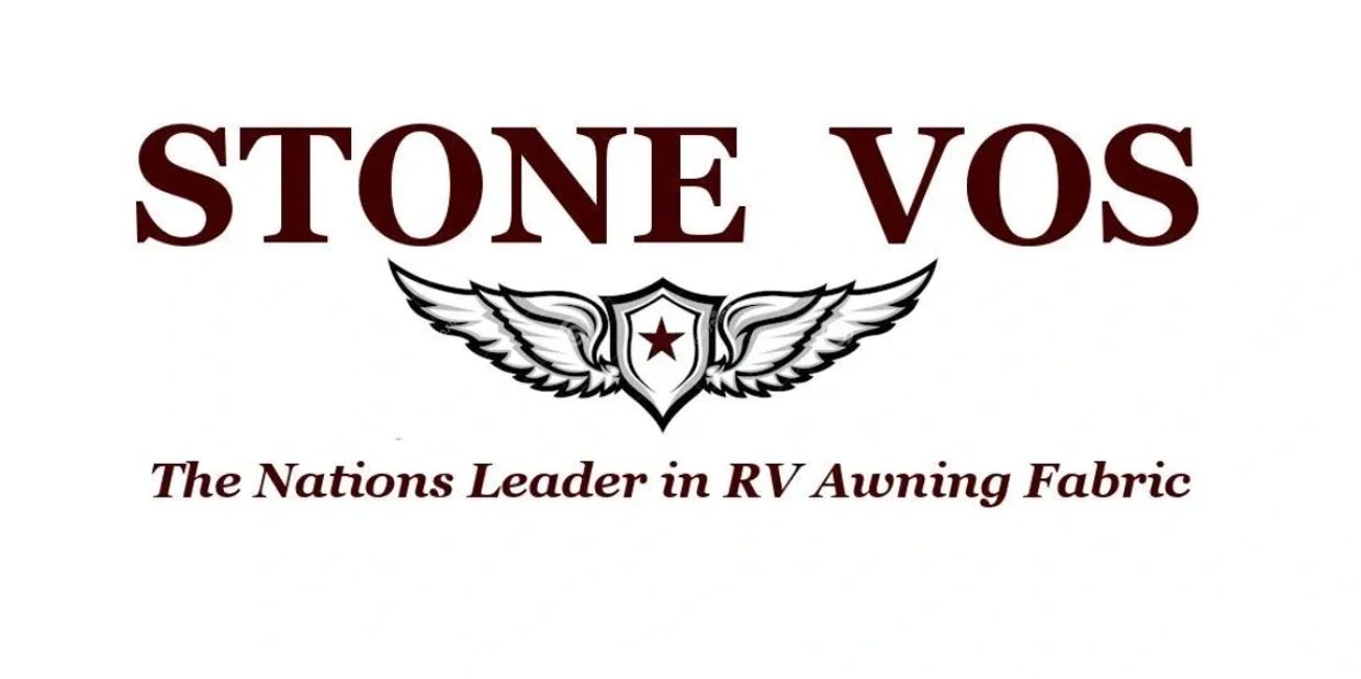 Stone Vos logo with a winged shield and slogan.