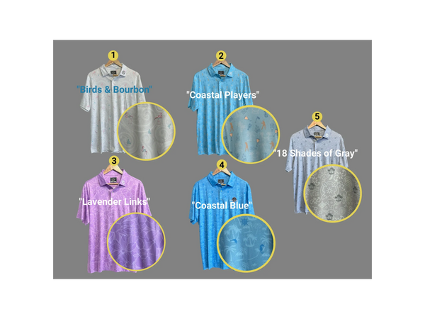Showing our line-up of super comfotable polo's including close up inserts of the beautiful patterns  