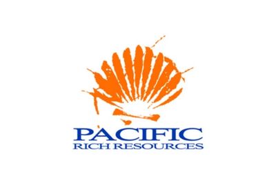 Logo of Pacific Rich Resources with an orange shell and blue text.