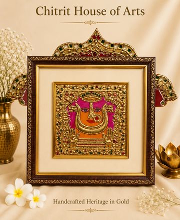 Shree Rani Sati Dadijee Tanjore painting gold arch red background — Chitrit House of Arts
