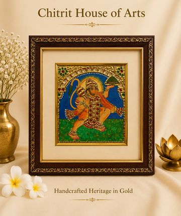 Hanuman carrying Sanjeevani handcrafted Tanjore painting — Chitrit House of Arts
