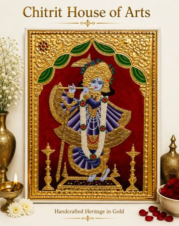 Murali Krishna Venugopala standing flute Tanjore painting — Chitrit House of Arts