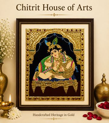 Bal Gopal baby Krishna on golden throne Tanjore painting — Chitrit House of Arts