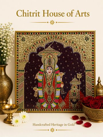 Pahadi Mata Tanjore Painting — Large Format gold border — Chitrit House of Arts