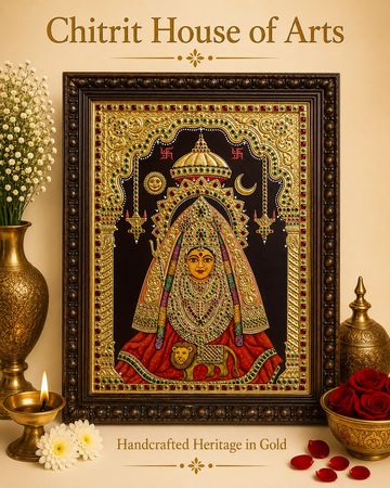 Jeen Mata Tanjore Painting — Full Divine Form — Chitrit House of Arts