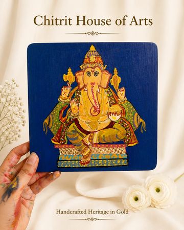 Ganesha hand-painted on wooden board raw artisan Tanjore piece — Chitrit House of Arts