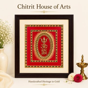 Om Shubh Labh Trishul auspicious Tanjore painting — Chitrit House of Arts