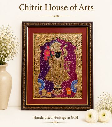 Shrinathji Tanjore painting purple background gold foil — Chitrit House of Arts
