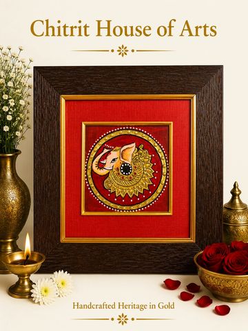 Ganesha trunk abstract sacred symbol Tanjore painting — Chitrit House of Arts