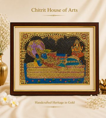 Anantashayana Vishnu reclining Tanjore painting with 22K gold foil — Chitrit House of Arts