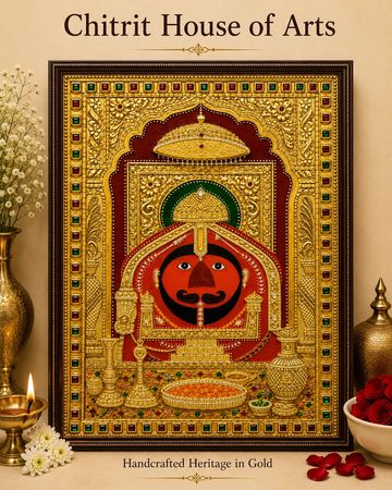Salasar Balaji Tanjore painting gold arch red background — Chitrit House of Arts