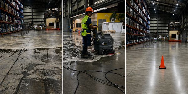 Limpieza industrial y recuperación de pisos para centros logísticos y bodegas en El Salvador.