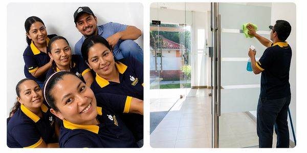 Personal operativo uniformado y supervisado ejecutando outsourcing de limpieza empresarial, limpieza