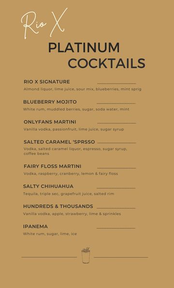 platinum cocktail list and menu