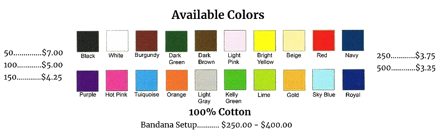 Color choices for Ranch Map Bandanas.